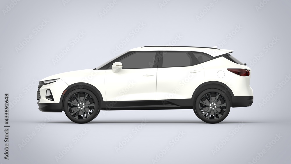 Side view white premium city crossover universal brand-less generic SUV concept car isolated on brown background 3d render image Side view white premium city crossover universal brand-less generic SUV concept car isolated on brown background 3d render image