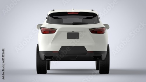 Back view white premium city crossover universal brand-less generic SUV concept car isolated on brown background 3d render image
