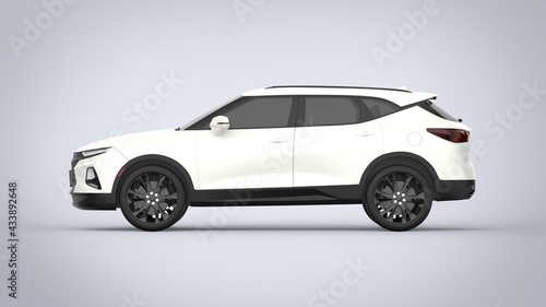 Side view white premium city crossover universal brand-less generic SUV concept car isolated on brown background 3d render image