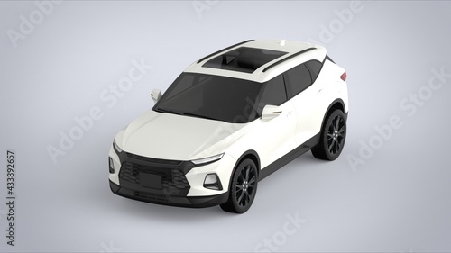 Front isometric view red premium city crossover universal brand-less generic SUV concept car isolated on brown background 3d render image © Hryhorii