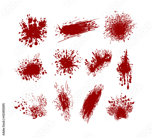 Vector set of red blood spots isolated on white background, Halloween concept.
