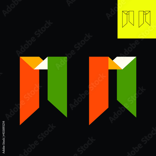 Single letter logo. 
Letter logo in 3d of letter M. 
Ladies fashion logo of ribbon folds with 4 colors of calm vibrant tropical tones of 'Amazonian Toucan', in Eps 8.
