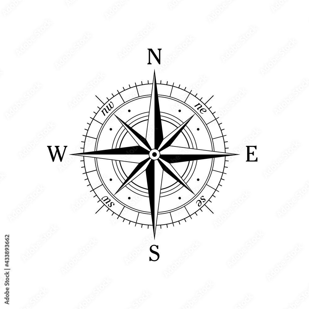 Vector Compass Rose with North, South, East and West Indicated Stock Vector  - Illustration of marine, navigation: 148818570