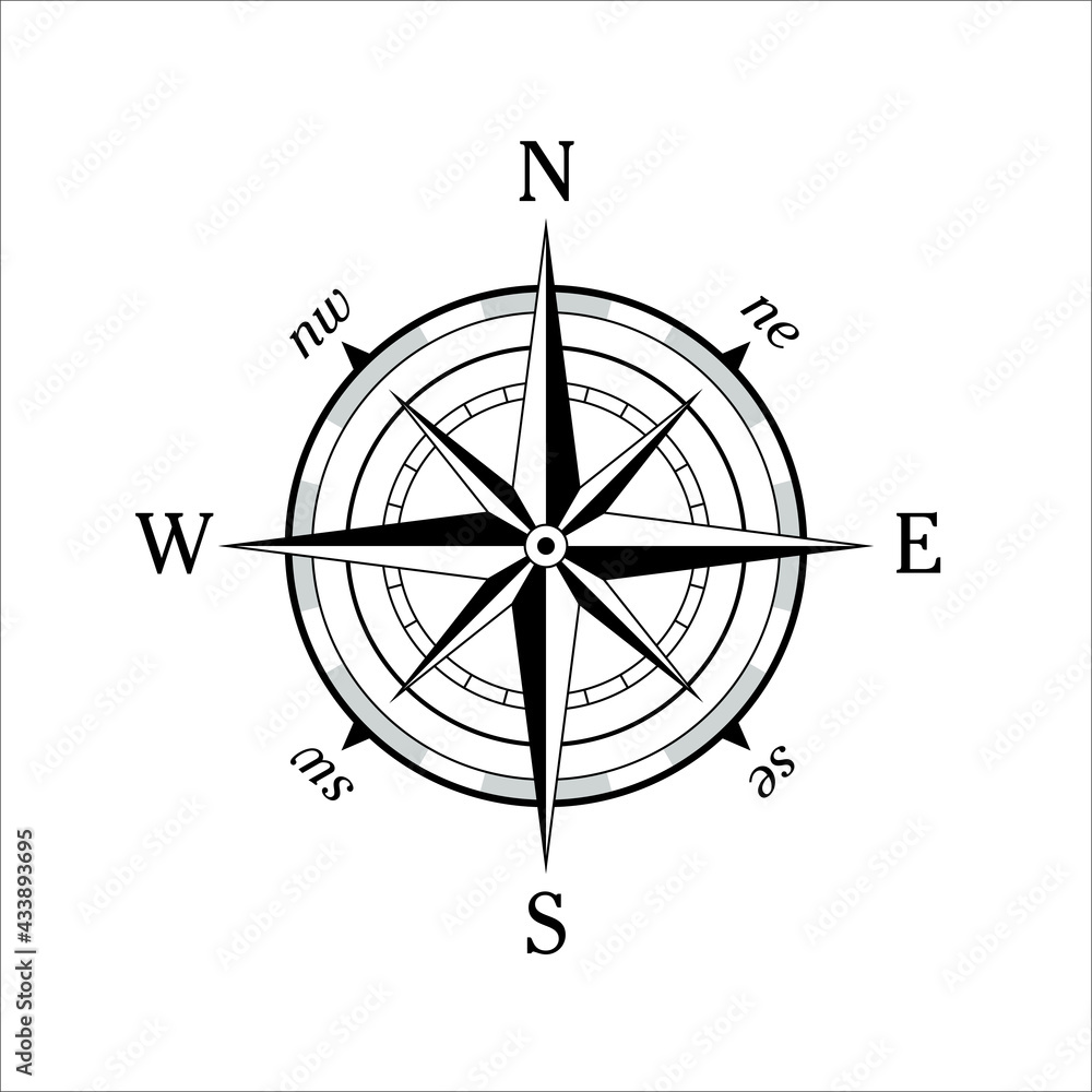 Vector compass rose with North, South, East and West indicated - Vector Vector compass rose with North, South, East and West indicated - Vector