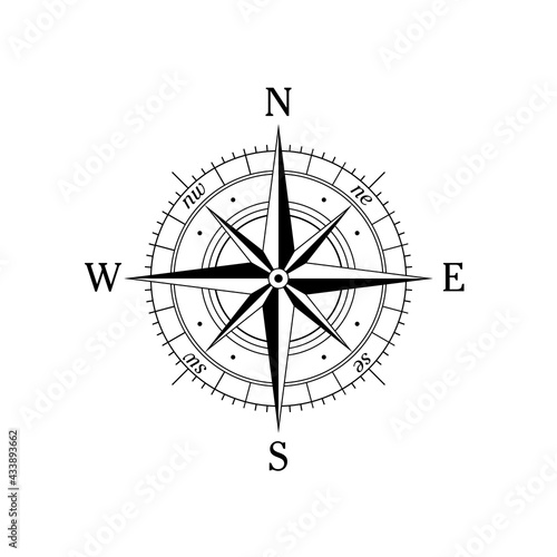 Vector compass rose with North, South, East and West indicated - Vector