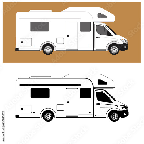 RV camper trailer .side view. flat style. vector illustration