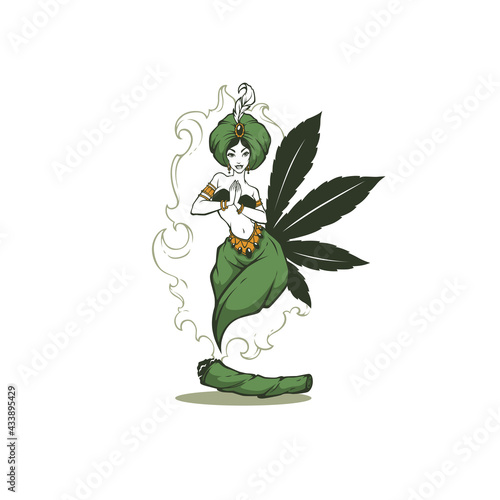 beauty arabian female cannabis genie, for your logo, label, sticker, tag, print