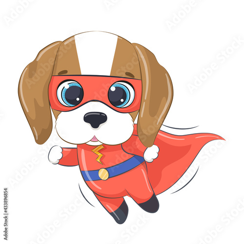 Superhero little dog for kids. Cartoon vector illustration.