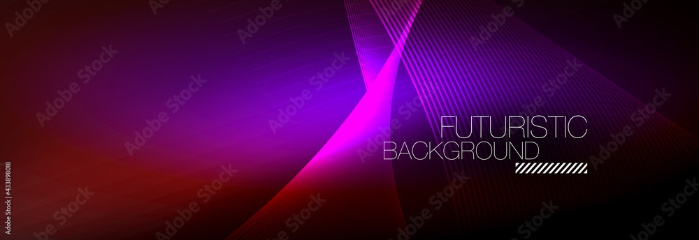Obraz premium Abstract neon glowing light in the dark with waves. Shiny magic energy and motion concept, vector abstract wallpaper background