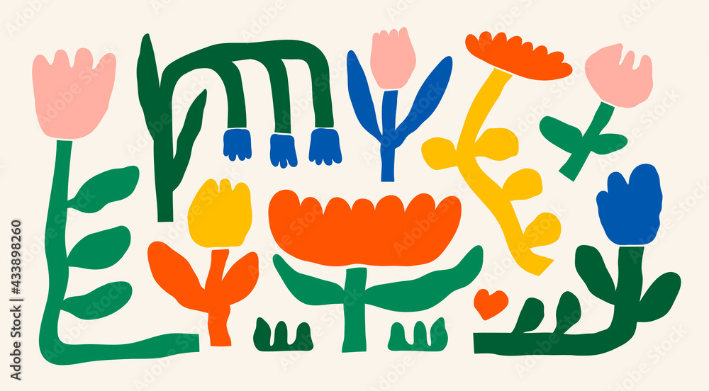 Abstract plants. Simple Various branches, Flowers and Leaves. Hand ...