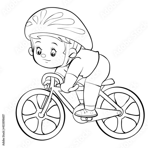 sketch, cute cyclist quickly pedals on a bicycle, isolated object on white background, cartoon illustration, vector,