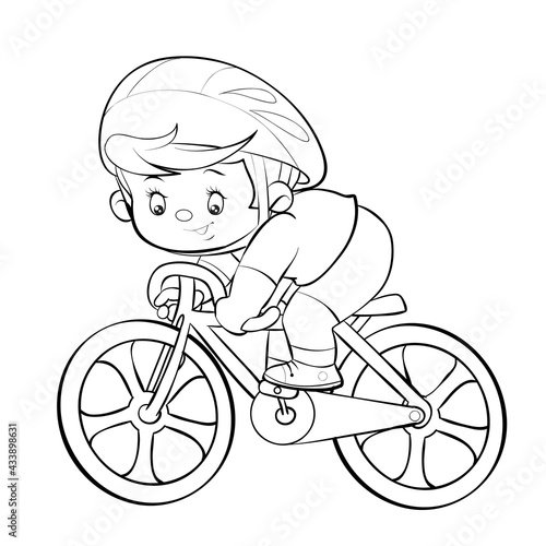 sketch, cyclist rides a bike fast, isolated object on white background, cartoon illustration, vector,