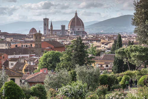 Special view of Florence from the garden of roses during the spring season
