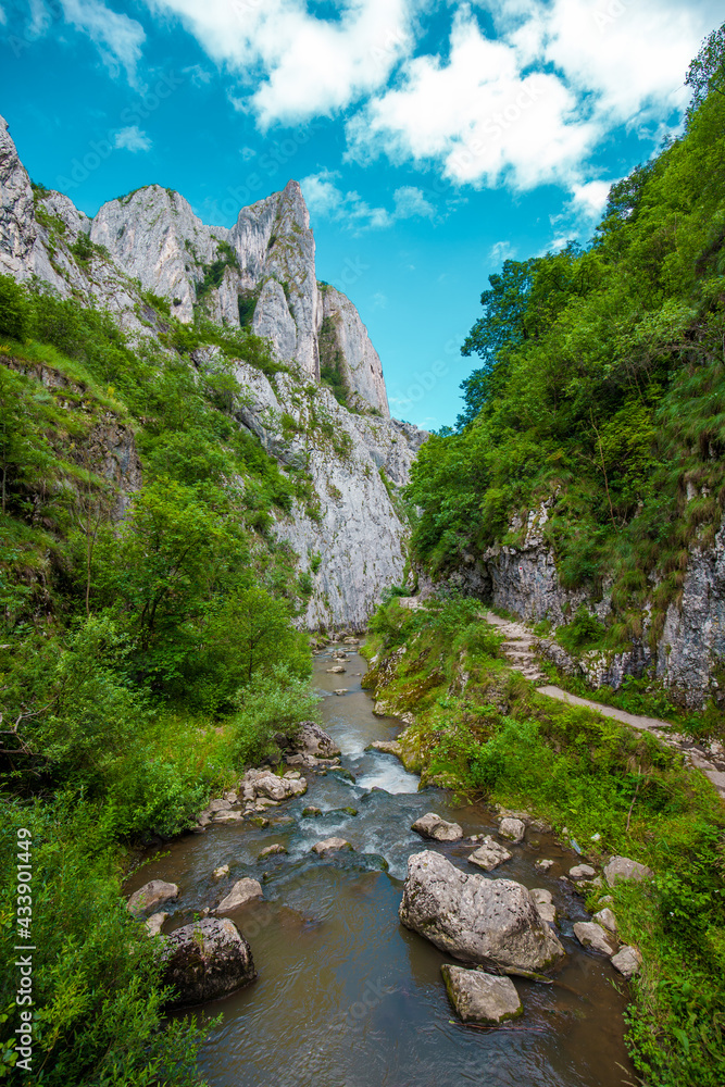 Cheile turzii canyon mountains with river crossing
