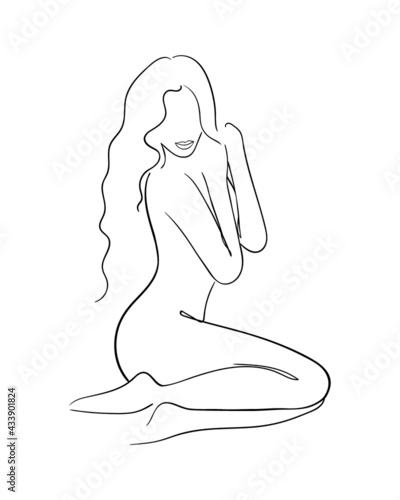 Sketch of woman body. Line art. - Vector Illustration