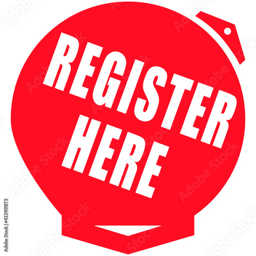 RED BANNER ILUSTRATION WHEEL ARROW REGISTER HERE