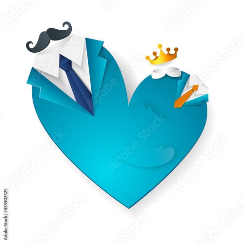 Happy fathers day concept - dads heart with dughter and son in one - vector illustration isolated on white background