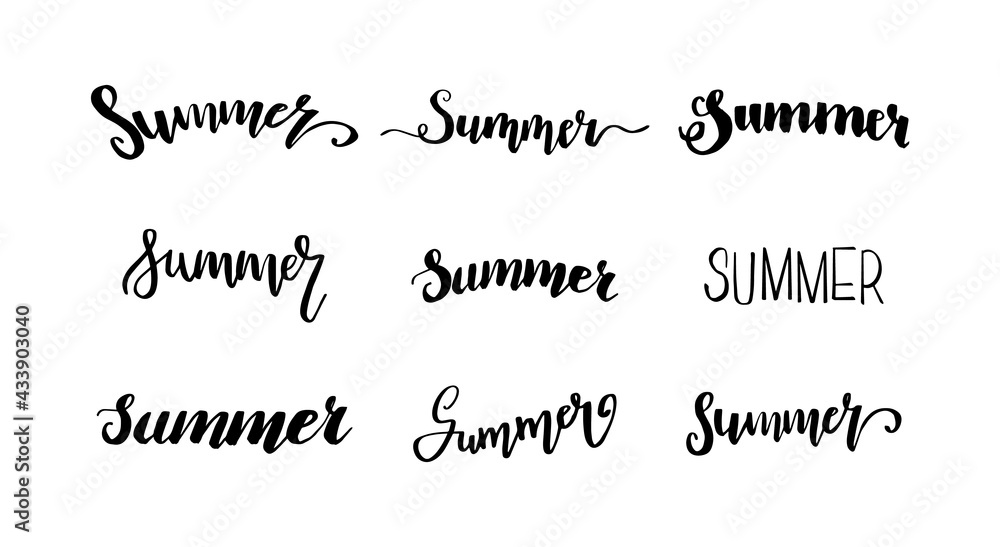 Summer lettering. Hand drawn lettering. Calligraphy for poster, background, postcard, banner, window. Print on cup, bag shirt package balloon.