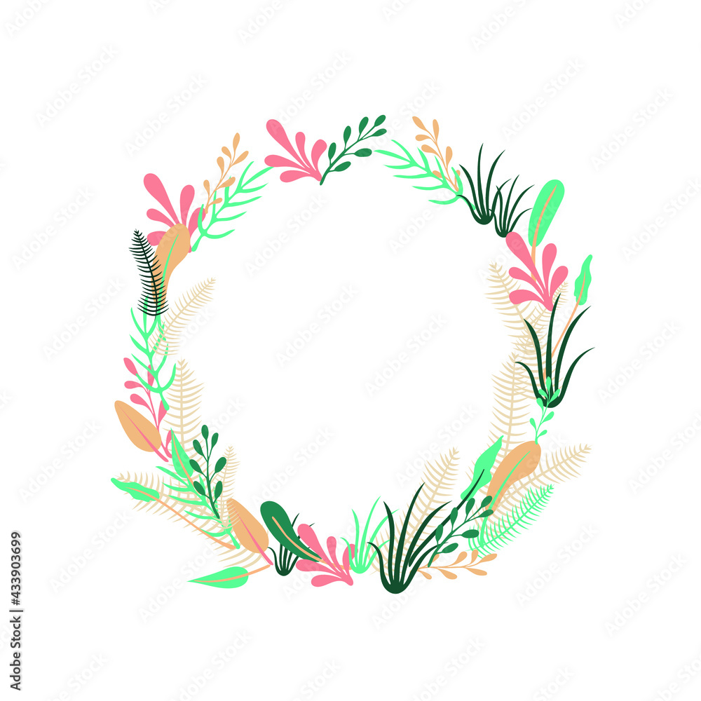 Obraz Vector circle frame, plants, natural frame wreath template, exotic floral elements, isolated on white background,