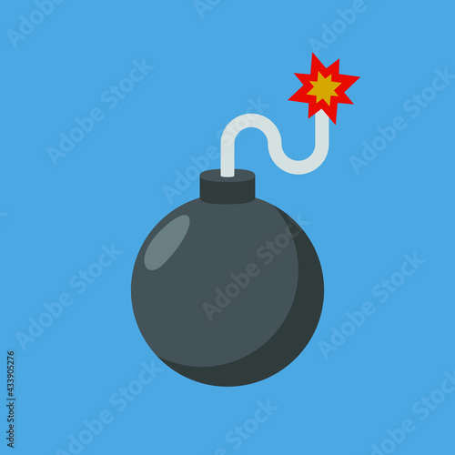 round bomb with red fire on blue background