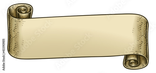 Scroll Vintage Woodcut Bann...