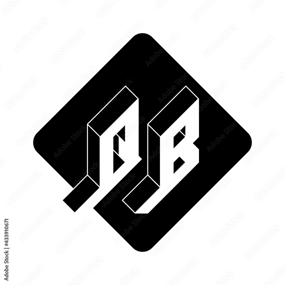 QB - 2-letter code. Q and B - Monogram or logotype. Isometric 3d font for design. Three-dimension letters on a diamond-shaped substrate.
