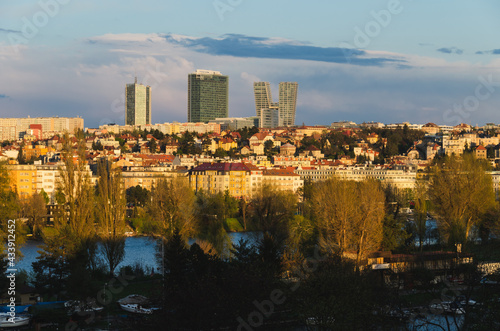 Scenery of Pankrac, modern district with skyscrapers in Prague, Czech Republic