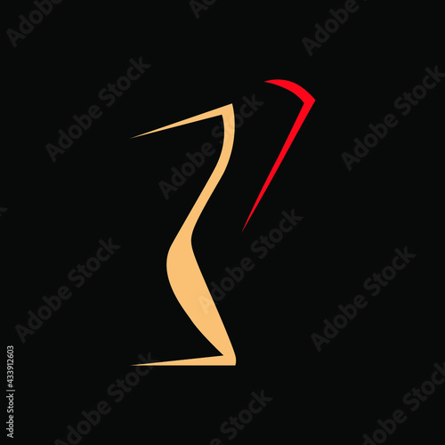 Red high heel shoe with beige sole symbol on black backdrop. Design element