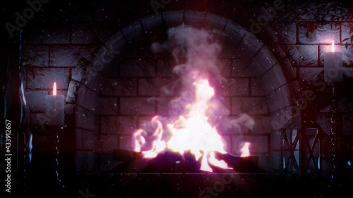 fairytale rock grate fire shining - design object 3D rendering