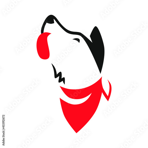 Cartoon dog with red bandana portrait symbol on white backdrop. Design element