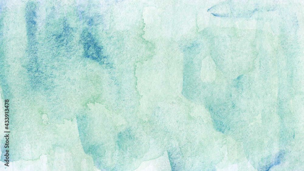 Watercolor light abstract background with green blue streaks in a minimalistic fashion style 