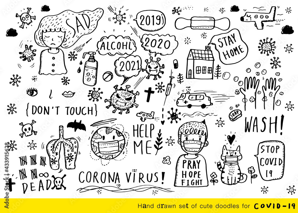 Vector illustration fight covid-19 corona virus, prevention washing hands vector illustration, Survived Virus Protection Cartoon, Doodle cute for covid-19,How to wear a covering and inhibit covid-19. Vector illustration fight covid-19 corona virus, prevention washing hands vector illustration, Survived Virus Protection Cartoon, Doodle cute for covid-19,How to wear a covering and inhibit covid-19.
