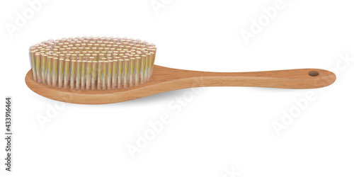 Dry Brushing Routine. Anti Cellulite Massage. Dry Brush Home Spa Massage. Cellulite Peel Vector Illustration. White Isolated. Wooden Brush. Women Wellness