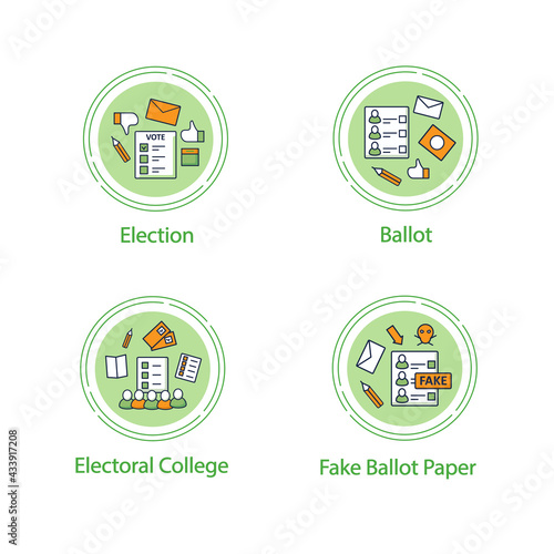 Election concept line icons set.Ballot, fake paper, electoral college, election. Choice, vote concept. Democracy. Parliamentary elections.Vector isolated conception metaphor illustrations