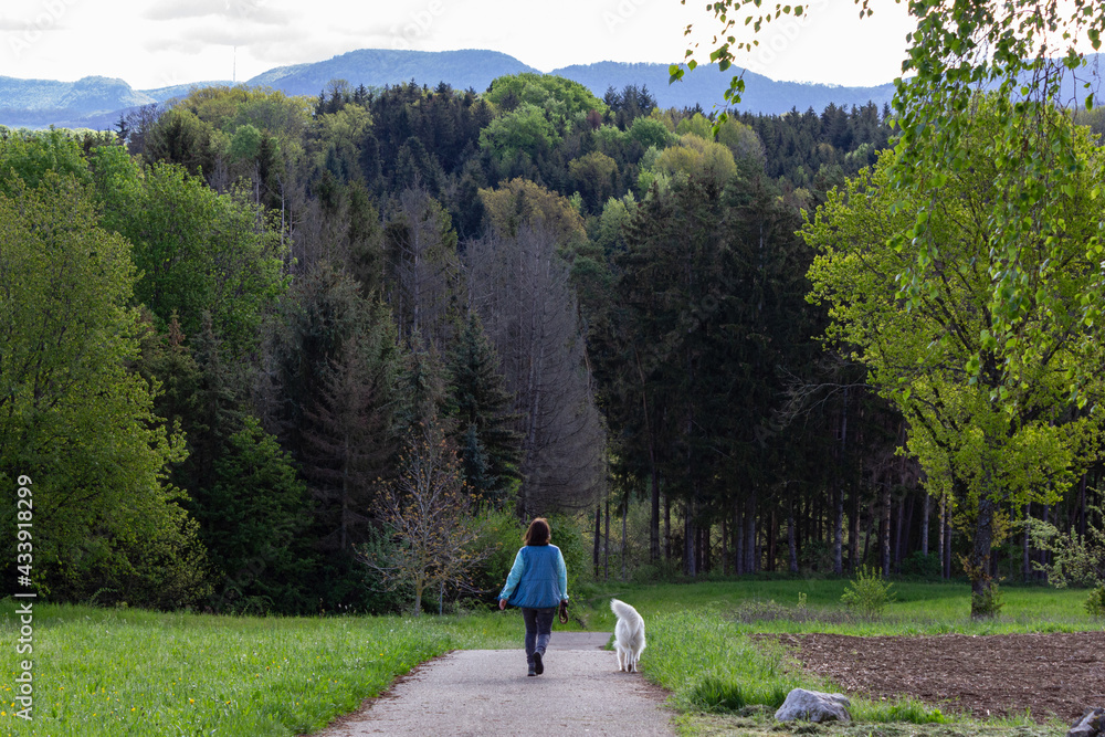 lady walking with her dog
