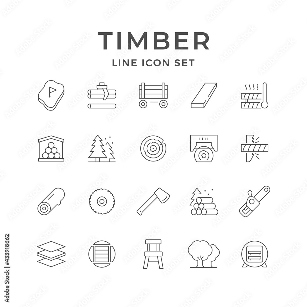 Set line icons of timber industry Set line icons of timber industry