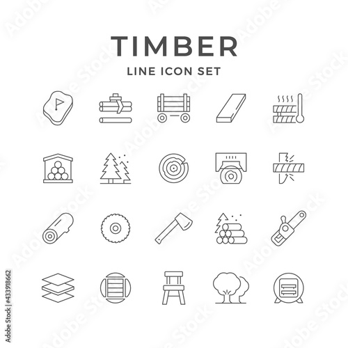 Set line icons of timber industry photo