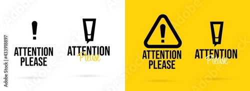Attention please badge with warning mark design isolated set. Important notice and caution information icon for urgent message banner or announcement label element. Vector illustration