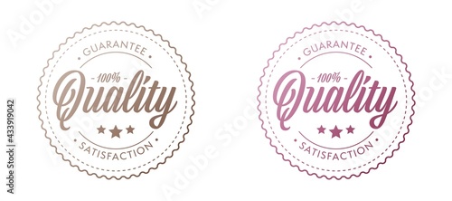 Guarantee stamp set. Premium quality satisfaction sticker. Product or service certification badge. Guaranty seal. Warranty insignia emblem. Client and customer choice. Vector illustration