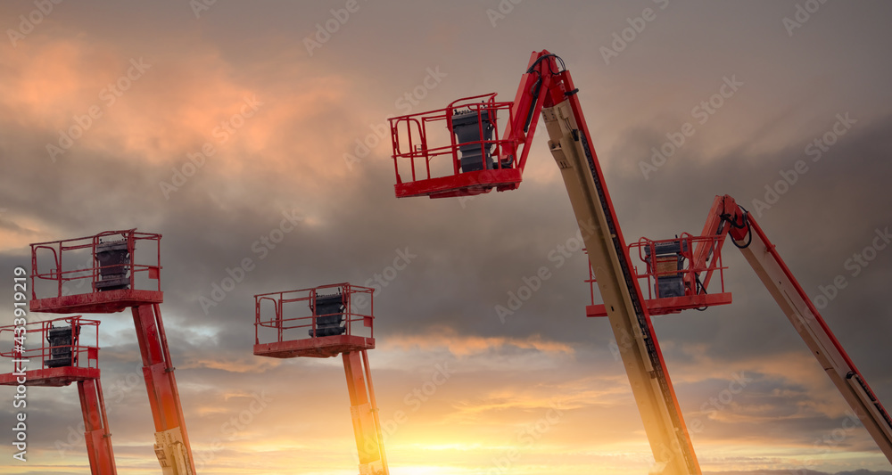 Articulated boom lift. Aerial platform lift. Telescopic boom lift with