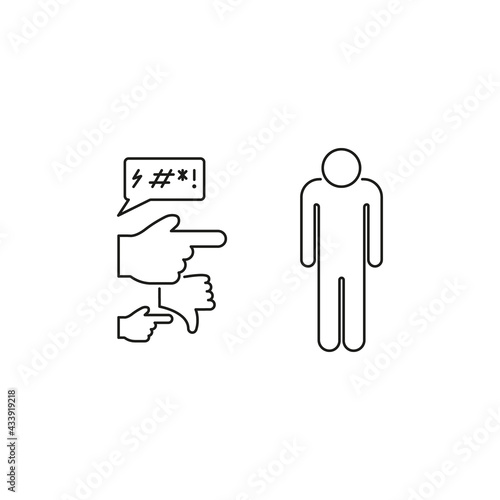 Social Bullying Line Icon. Harassment, Social Abuse and Domestic Violence pictogram. Group Bullying Icon. Verbal and Physical Children Abuse. Editable stroke. Vector illustration