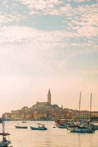 cityscape of Rovinj town in Croatia in sunset time