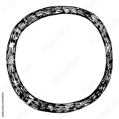 Doodle frame, wreath, border. Black and white illustration isolated.