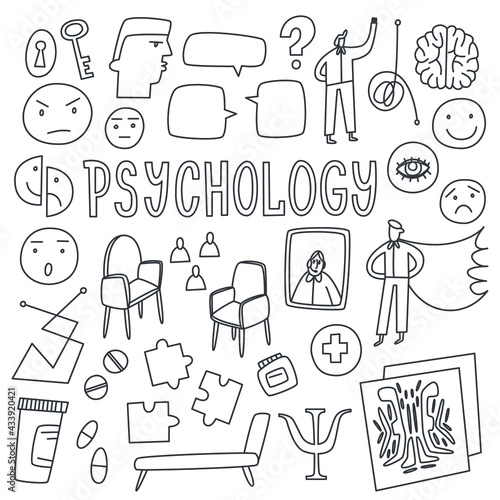 psychology and mental health doodle vector illustration, ideal for web