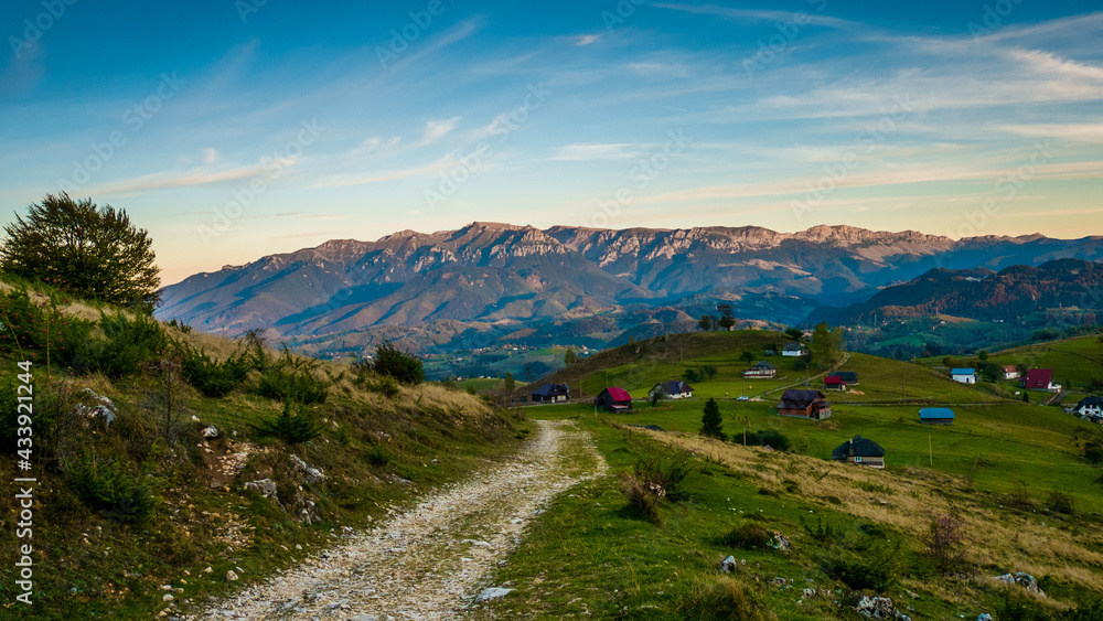 Naklejka premium Sirnea touristic village Brasov. Bucegi mountains seen from Sirnea 