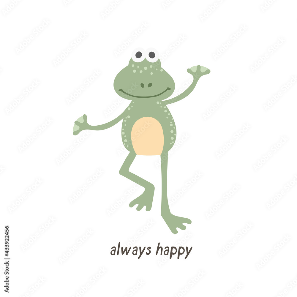 Cute happy Frog - Always happy. Digital illustration for kids Cute happy Frog - Always happy. Digital illustration for kids