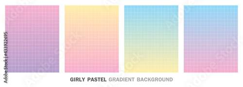 Sweet girly gradient color with grid pattern background vector set 