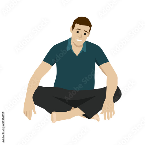 Man sit on a floor with pretzel style flat illustration vector art