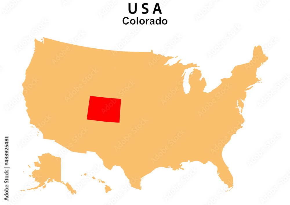 Colorado State map highlighted on USA map. Colorado map on United state of America. Stock
