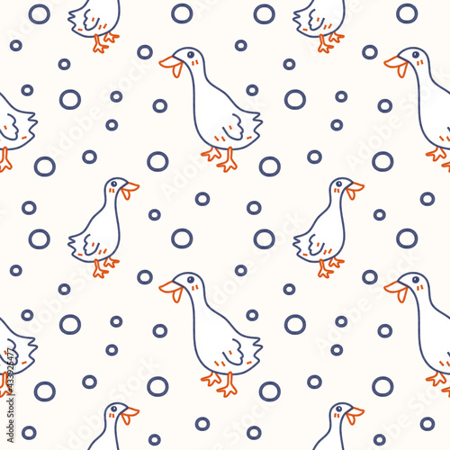 Little duck, blue and orange line, cute animal seamless pattern with soft background